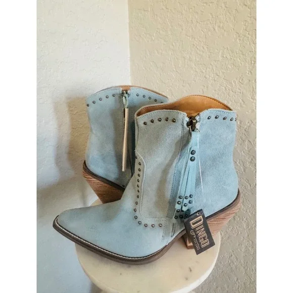 Dingo Womens Classy N' Sassy Snip Toe Leather Ankle Boots, Size 9 Denim Blue NWT - Picture 4 of 15